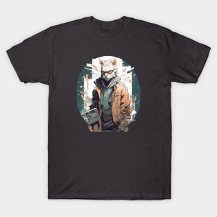 Grunge Anime Painting Cyberpunk Cat T-Shirt